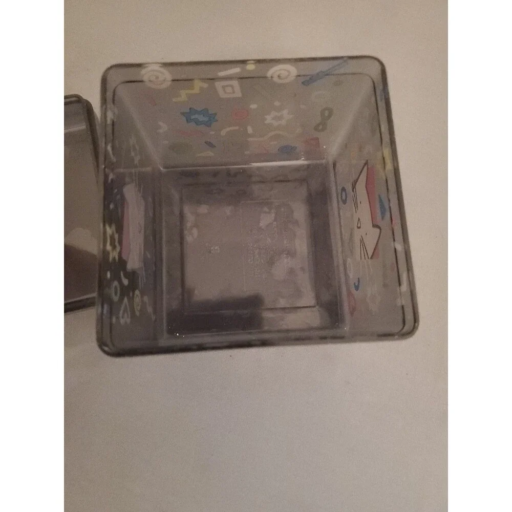Vintage 90’s Sanrio Cat Clear Black Plastic Trinket Box With Pink Bow On Top